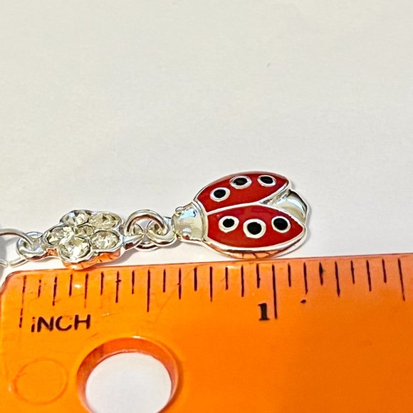 Silver Red Ladybug Pendant Necklace Crystal Plated 18" Chain Insect Enamel - Picture 12 of 12